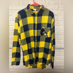 Men’s Large Milwaukee Brewers Opening Day Plaid Flannel Button Down Shirt